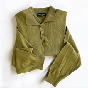 Roevelle VTG 90s Three Button Polo Sweater L Lightweight Wool Moss Green Italy
